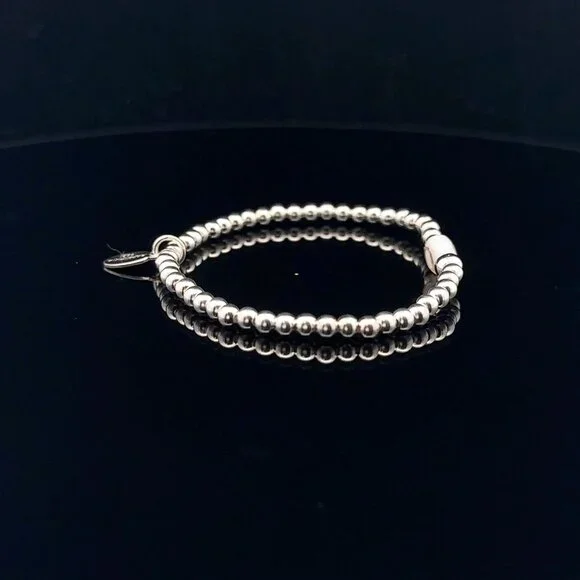 925 Sterling Silver Beaded Stretch Stacking Bracelet MOP Letter Initial U - Picture 5 of 6